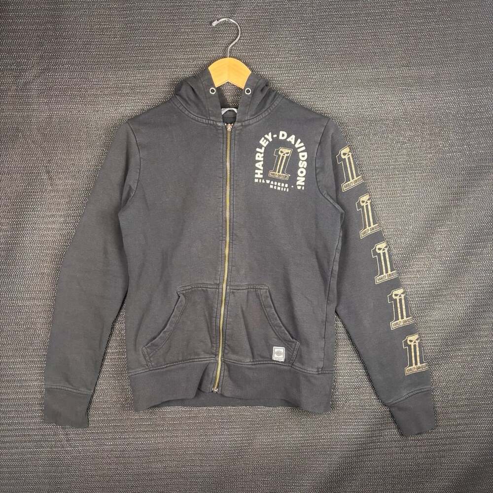 Harley-Davidson Zip Up Hoodie Size S Black Milwaukee Gold Graphics